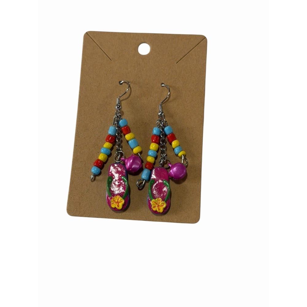 NEW Novelty Fashion EARRINGS beaded dangle hook flip flops